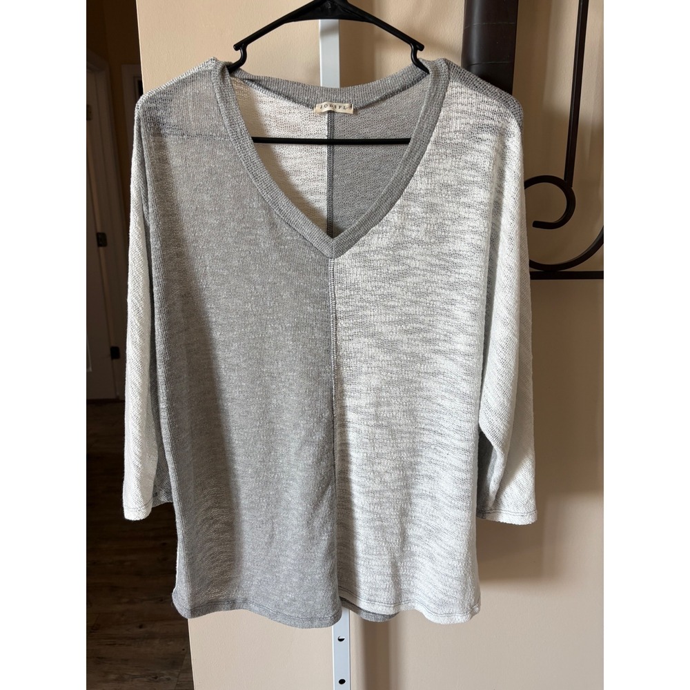 JODIFL Grey Colorblock V-Neck Dolman Sleeve Knit Top P8873 Small